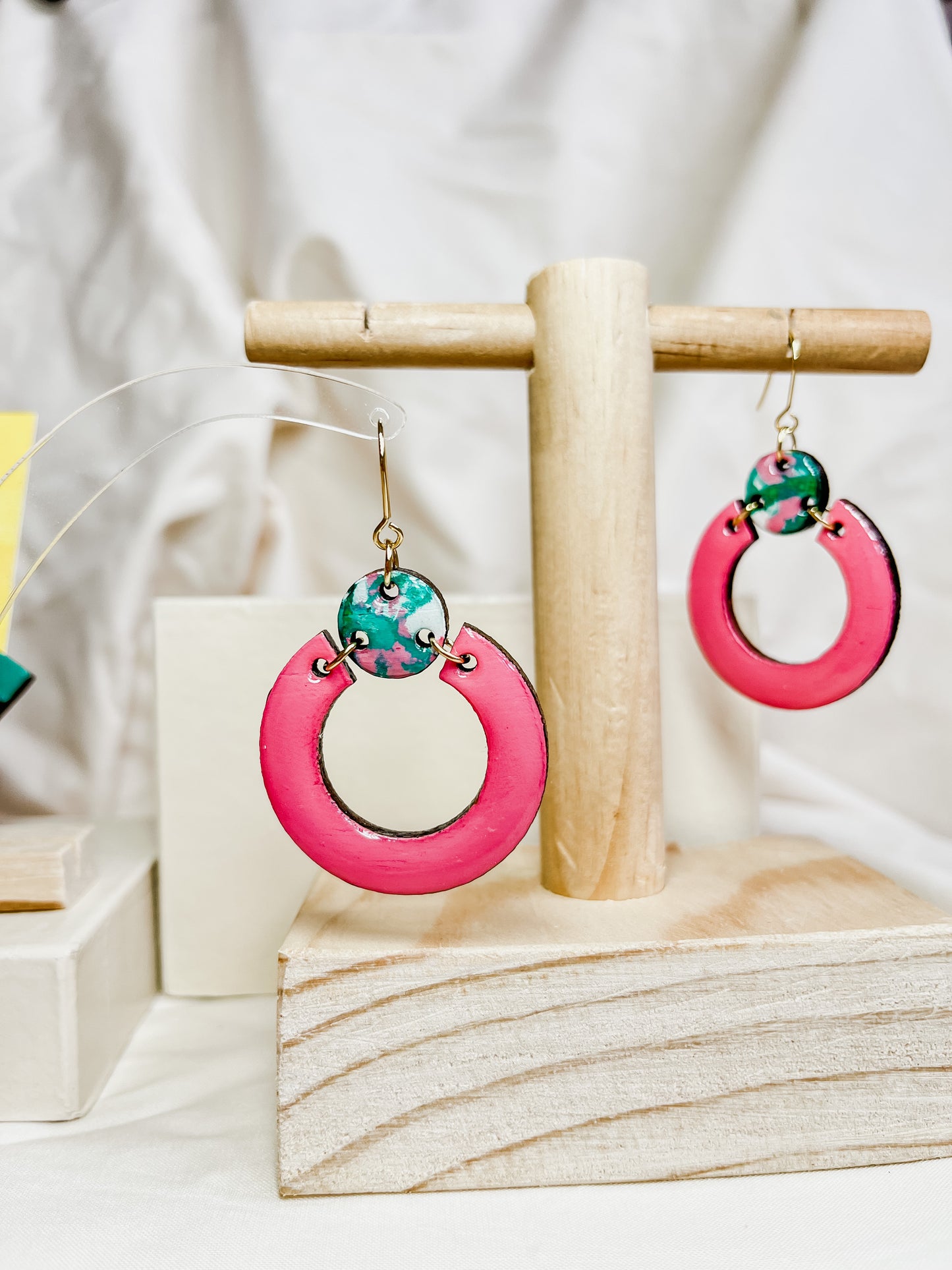 'Touch of pink' circle dangle earrings