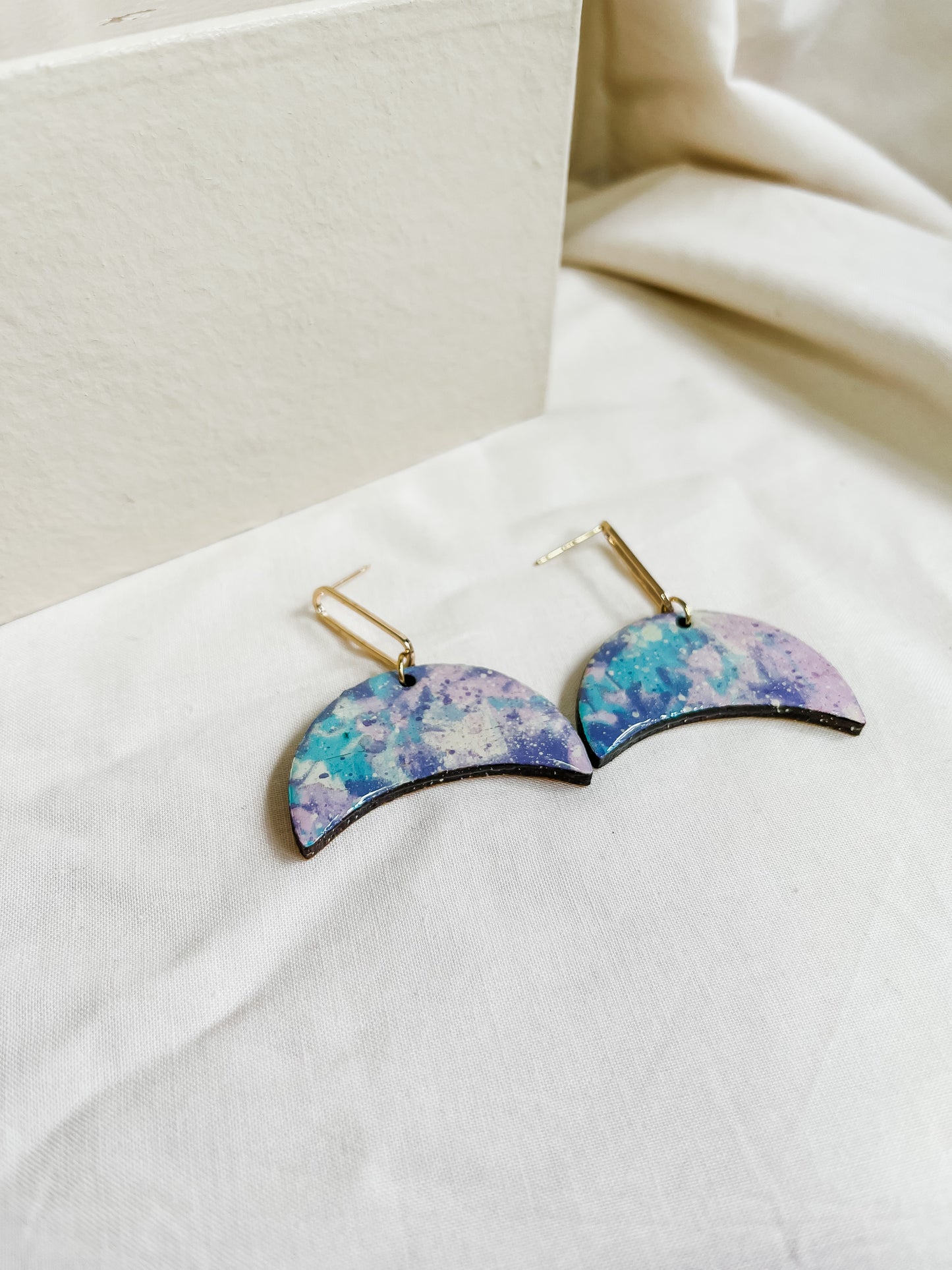 'Periwinkle' Crescent Moon dangle earrings- 18k plated charms
