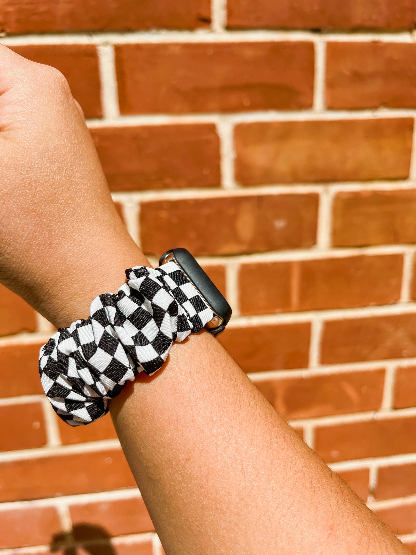Black & White Gingham Smart Watch Scrunchie Band